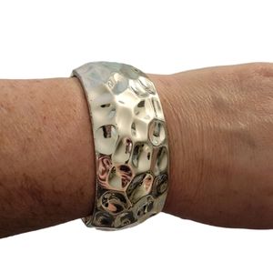Hammered Silvertone Metal Clamp Bracelet